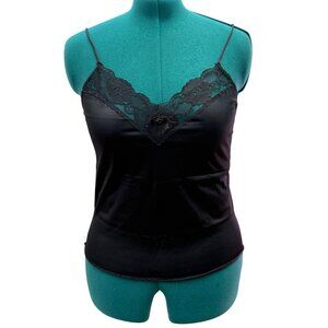 Vintage Black Lace Trim Nylon Slip Camisole Womens Size Medium Made In USA 1970s